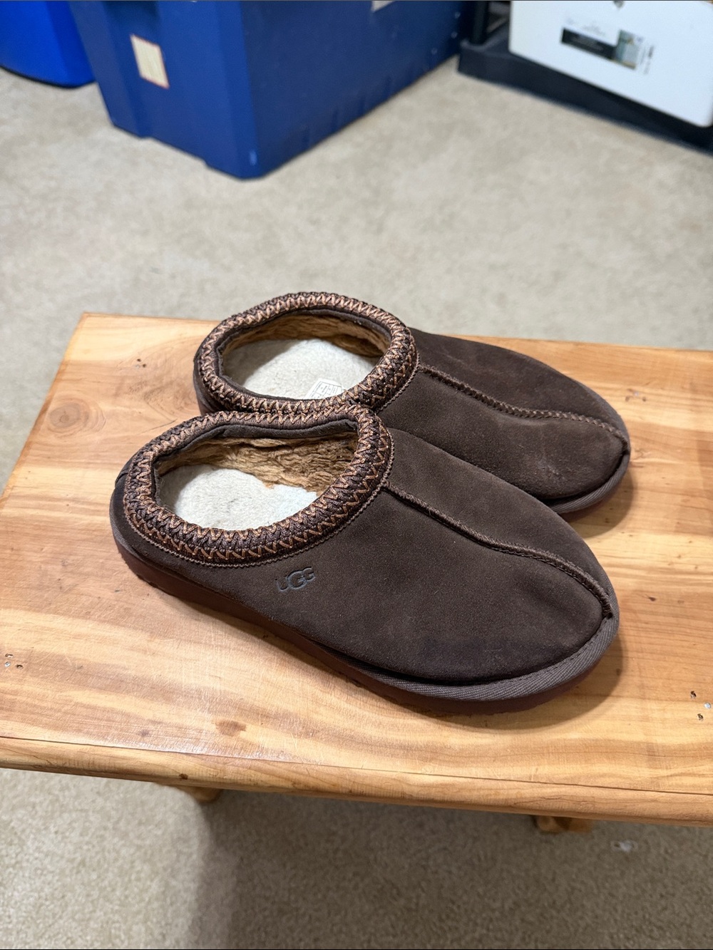 UGG women’s Brown Shearling-Lined Slip-On Slippers